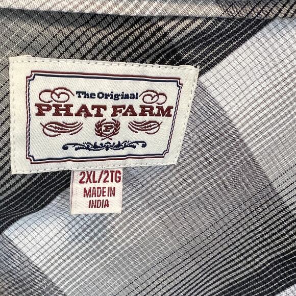 Phat Farm Woven Button Down 100% Cotton Mens Size 2XL Black/White/Gray Checkered - Picture 10 of 11
